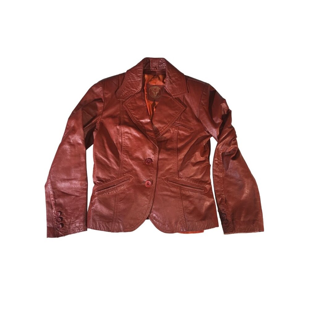 Vintage Genuine Leather Women's Oxblood Red 2 Button Leather Blazer